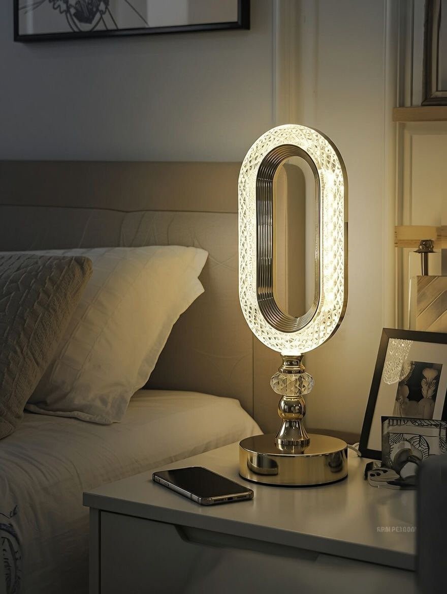 مصباح طاولة كريستال LED قابل للشحن – تحكم لمسي وثلاثة أوضاع إضاءة