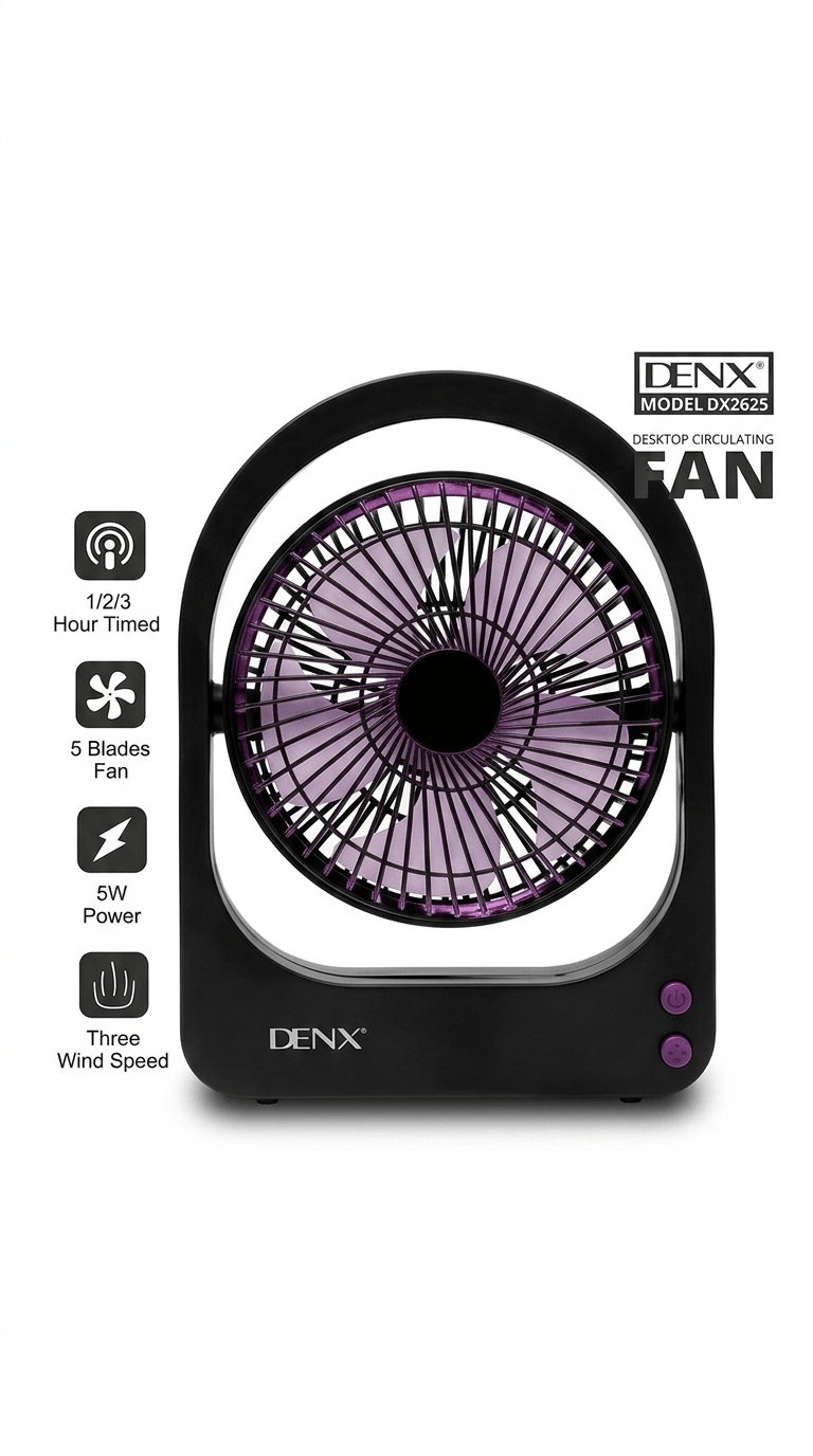 مروحة DENX المكتبية لتدوير الهواء DX2625 بثلاث سرعات ومؤقت