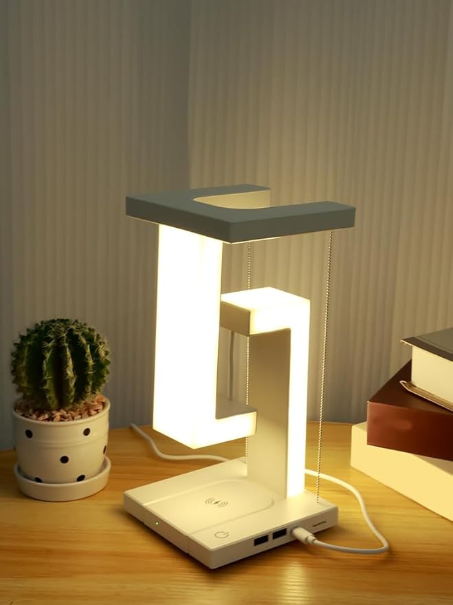 مصباح مكتبي LED ذكي بتصميم تينسيغريتي العائم مع شحن لاسلكي