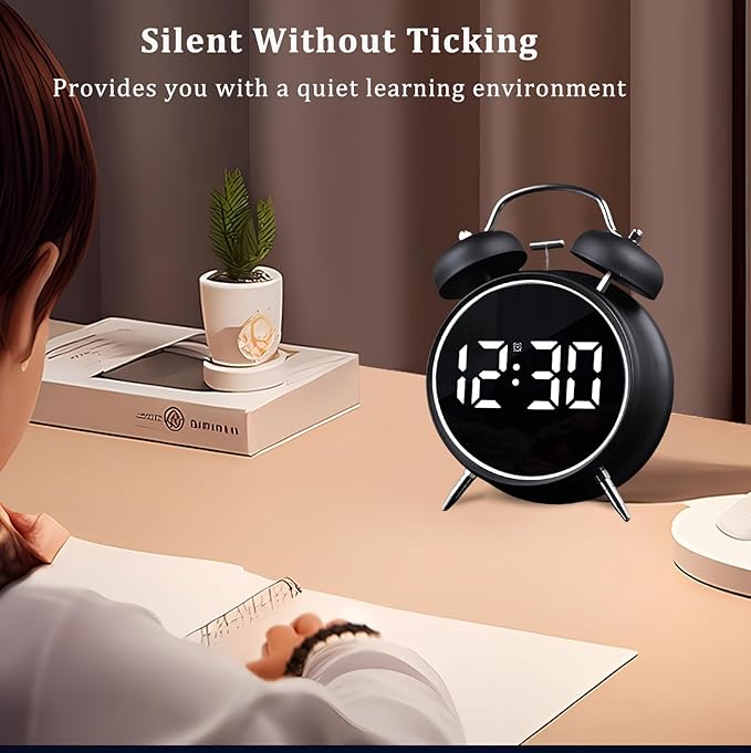 ساعة منبه رقمية LED بتصميم الجرس الكلاسيكي HoneyTime