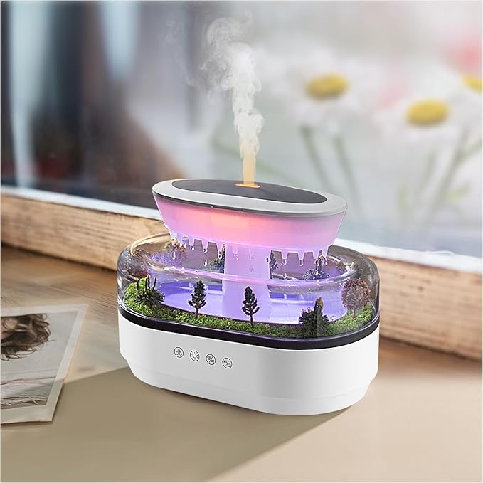 فواحة عطرية بتصميم قطرات المطر مع مرطب هواء وإضاءة LED