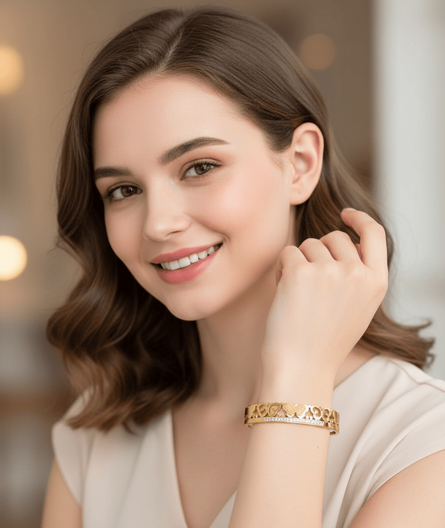 سوار نسائي ذهبي بتصميم فراشة وكريستال لامع