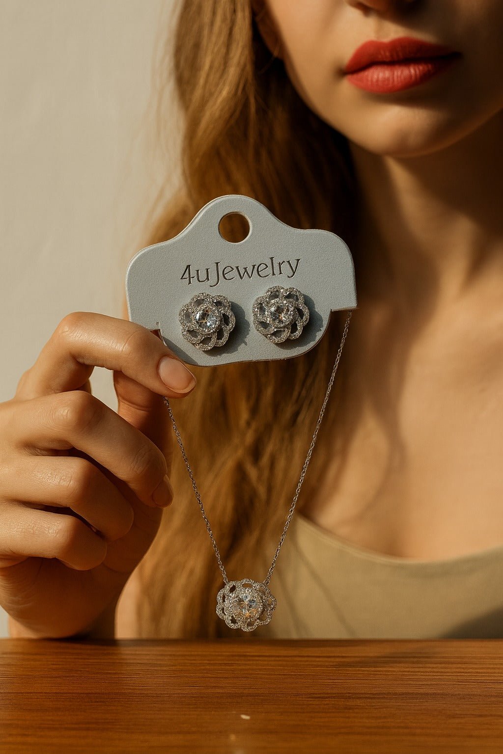 طقم عقد وأقراط 4u Jewelry مرصع بزركونيا لامعة بتصاميم متعددة
