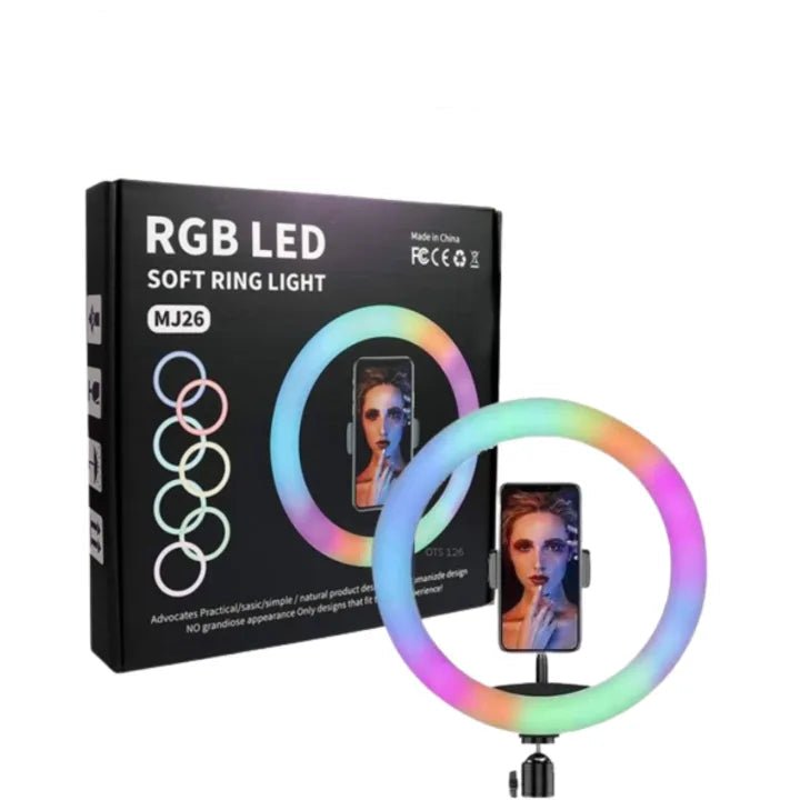 مصباح حلقي LED RGB للبث المباشر مع حامل جوال