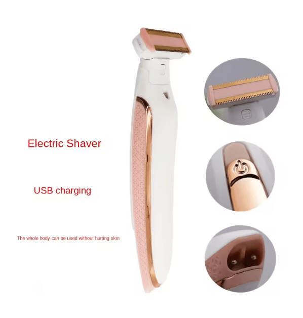 ماكينة إزالة شعر الجسم للنساء مع ملحقات وشحن USB
