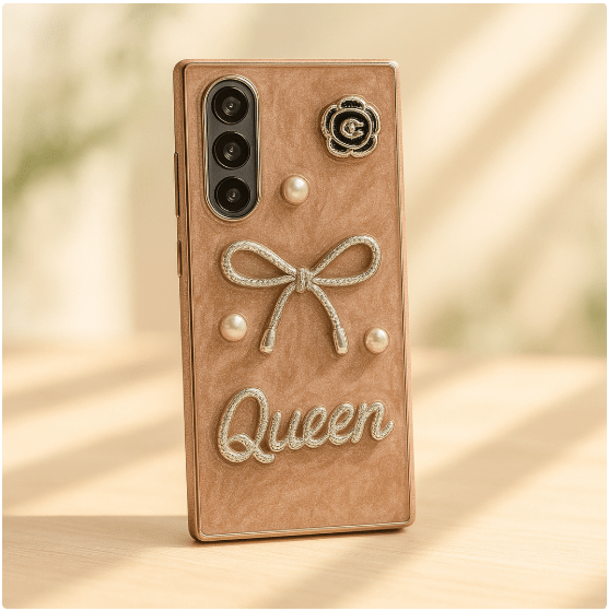 جراب جوال فاخر بتصميم فيونكة ولؤلؤ ثلاثي الأبعاد Queen