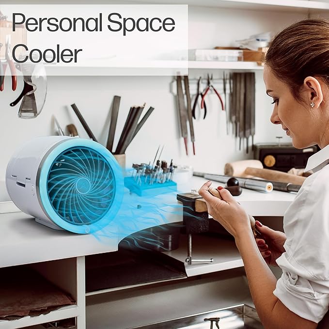 مبرد هواء شخصي Arctic Air Ice Jet محمول مع عبوات ثلج وإضاءة LED