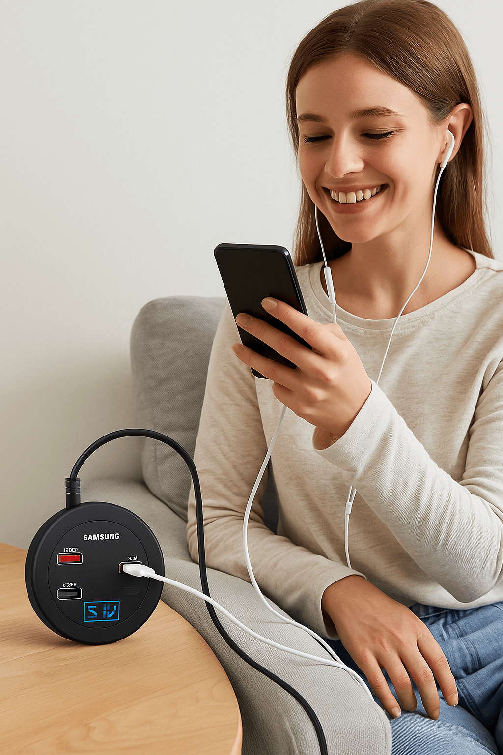 مشترك شحن Samsung USB-C وUSB-A بقوة 35 واط مع شاشة LCD