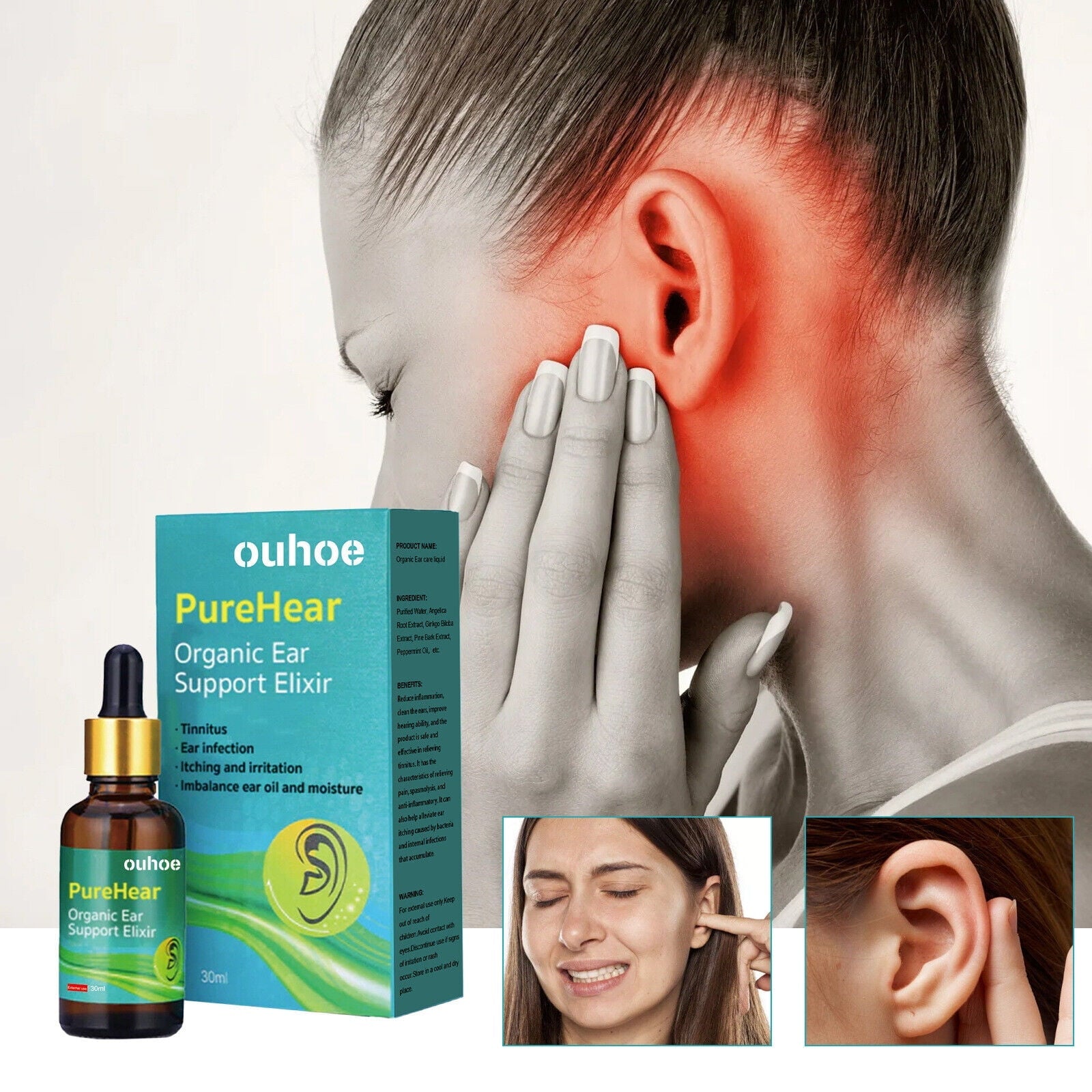 قطرات Ouhoe PureHear للعناية بالأذن 30 مل بمكونات نباتية