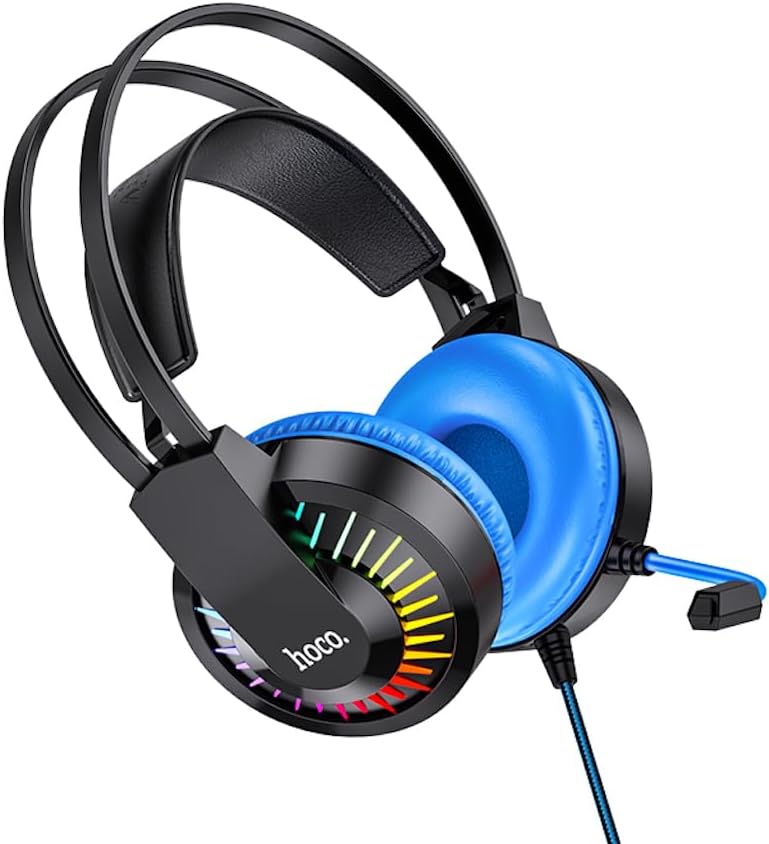 سماعة ألعاب هوكو W105 فوق الأذن بإضاءة RGB وميكروفون