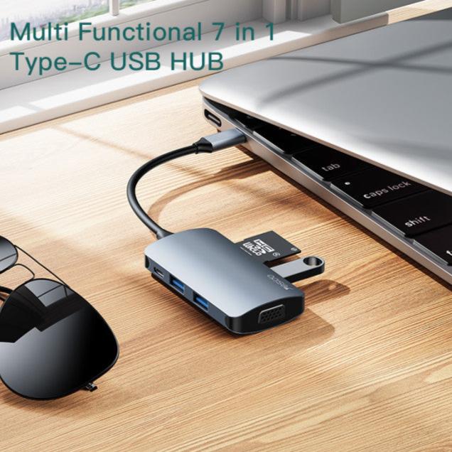 محول USB-C متعدد المنافذ 7 في 1 للابتوب والجوال
