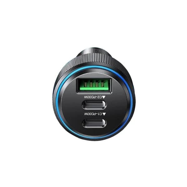 شاحن سيارة ألمنيوم 60 واط بمنفذي Type-C ومنفذ USB