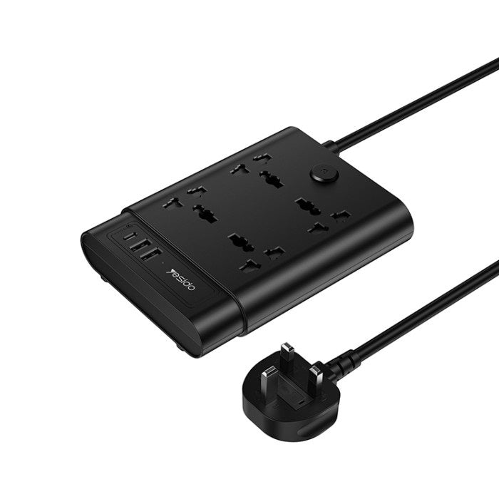 مشترك كهرباء متعدد المنافذ 4 مقابس مع USB-C وUSB شحن سريع