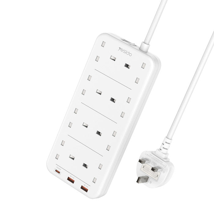 مشترك كهرباء 8 مخارج مع USB-C وشحن سريع QC3.0 بفيش بريطاني