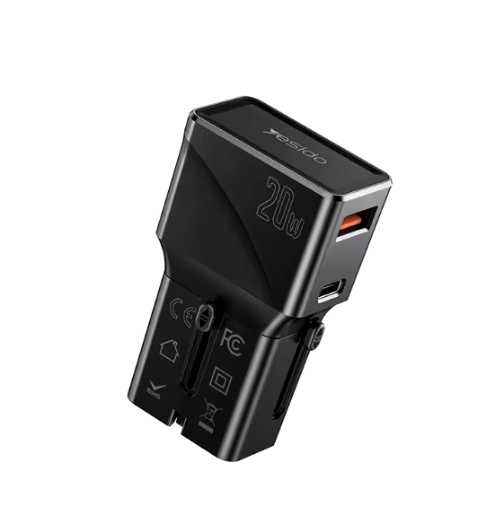 شاحن سفر متعدد المقابس USB وUSB-C بقدرة 20 واط