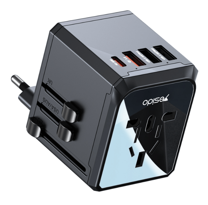 محوّل سفر عالمي متعدد الوظائف مع 4 منافذ USB