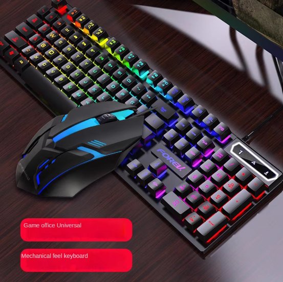 طقم لوحة مفاتيح وماوس سلكي للألعاب بإضاءة RGB