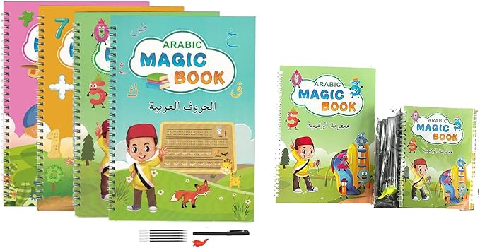 كتاب ماجيك عربي للأطفال قابل لإعادة الاستخدام لتعلم الحروف والكتابة والرسم