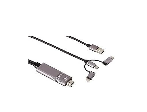 كابل 3 في 1 لعرض شاشة الجوال على HDMI مع USB-C وLightning وMicro USB
