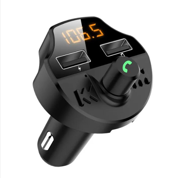 محول سيارة بلوتوث FM مع شاحن USB مزدوج وشاشة رقمية