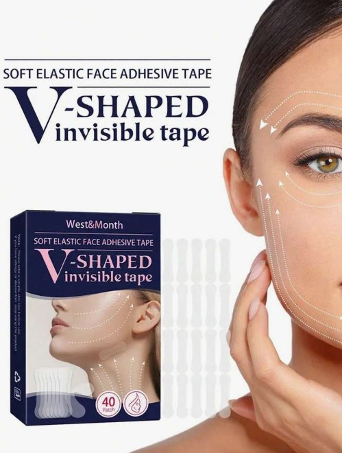 شريط لاصق شفاف على شكل V لشد الوجه – سيليكون طري وخفيف
