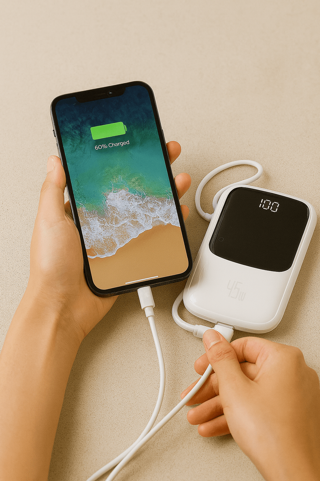 باور بانك Bastec BC408 سعة 20000mAh بشحن سريع 45W وكابل مدمج