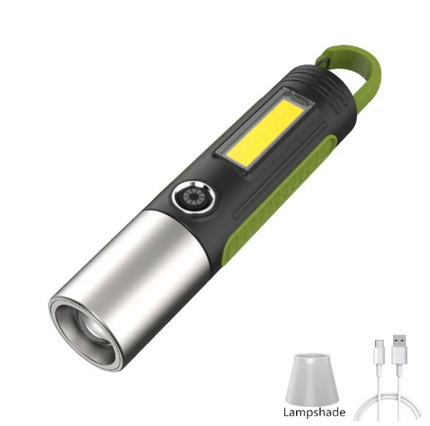كشاف يدوي قابل للشحن بمنفذ Type-C مع خطاف وإضاءة جانبية