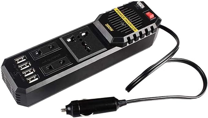محول طاقة للسيارة 200 واط - تحويل 12 فولت إلى 220 فولت مع 4 منافذ USB