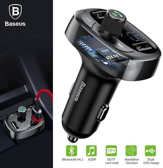 شاحن سيارة Baseus T-Type بلوتوث MP3 بمنفذي USB