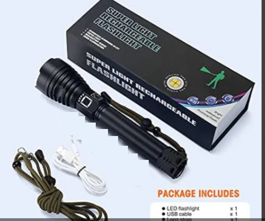 كشاف يدوي LED P90 قابل للشحن مع زوم ومقاومة رذاذ للمخيمات والطوارئ