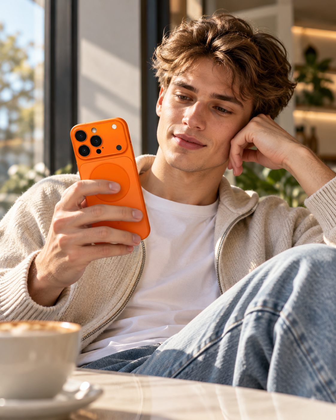 جراب iPhone 15 Pro مغناطيسي برتقالي بتصميم نحيف