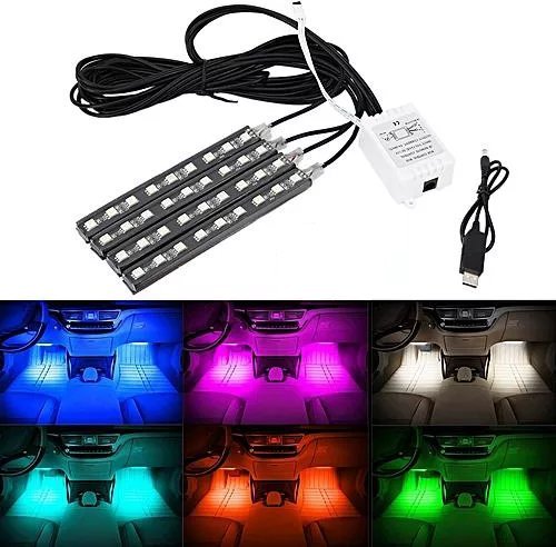 إضاءة نيون RGB داخلية للسيارة مع ريموت تحكم