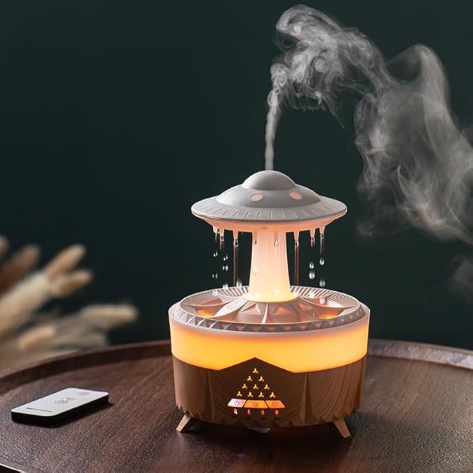 مرطب هواء بتصميم UFO وتأثير قطرات المطر وإضاءة LED