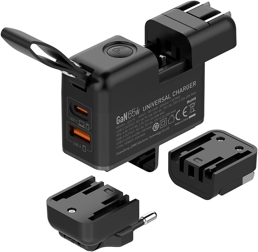 شاحن GaN بقدرة 65 واط بمنفذي USB-C وUSB-A
