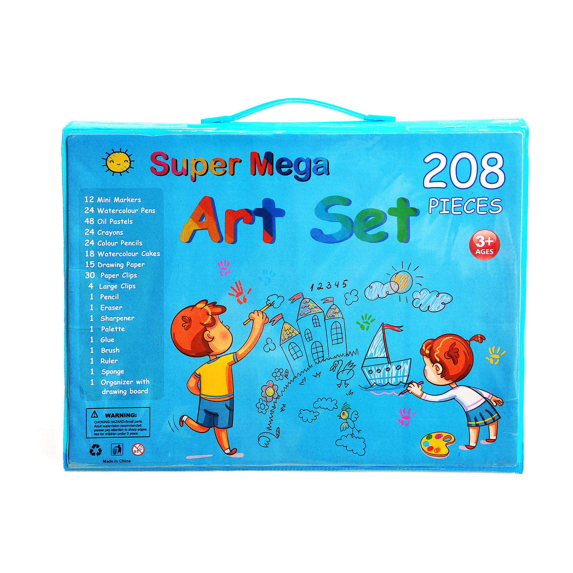 طقم رسم وتلوين للأطفال 208 قطعة مع لوحة رسم