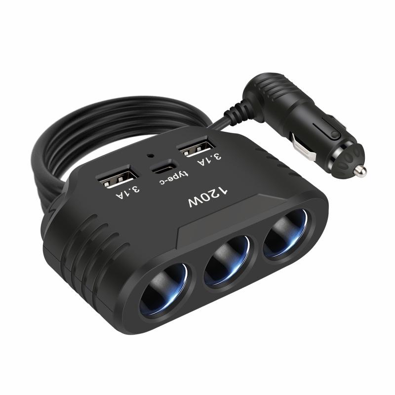موزع شاحن سيارة 120 واط بثلاثة مقابس وUSB وType-C