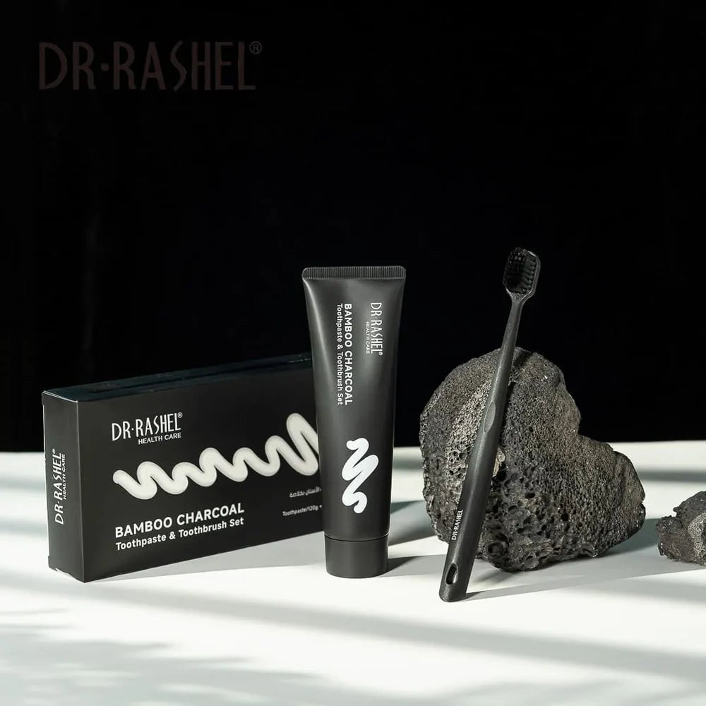 طقم معجون أسنان بالفحم bamboo charcoal مع فرشاة من د. راشيل