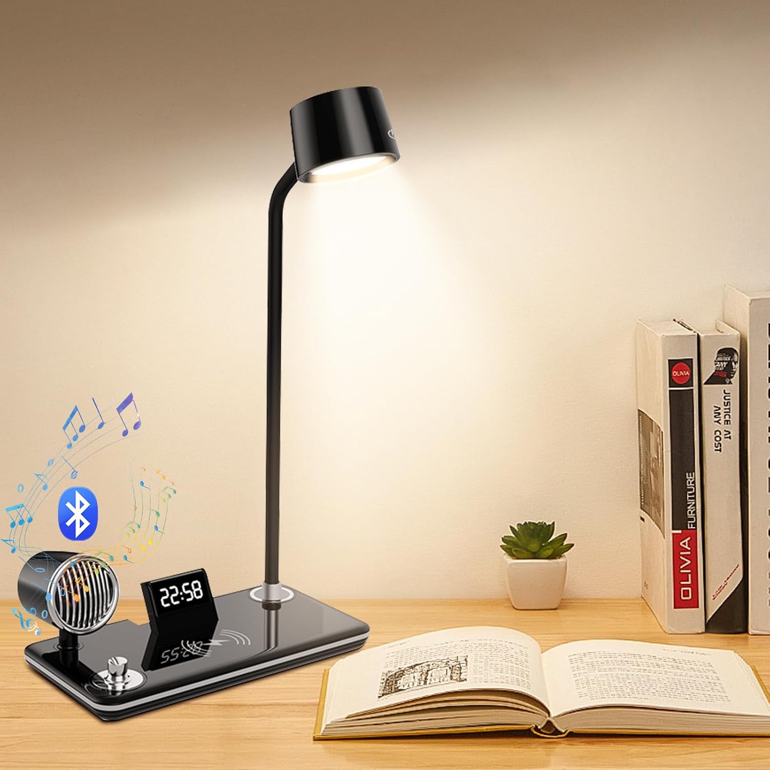شاحن لاسلكي 4 في 1 مع سماعة بلوتوث ومصباح LED
