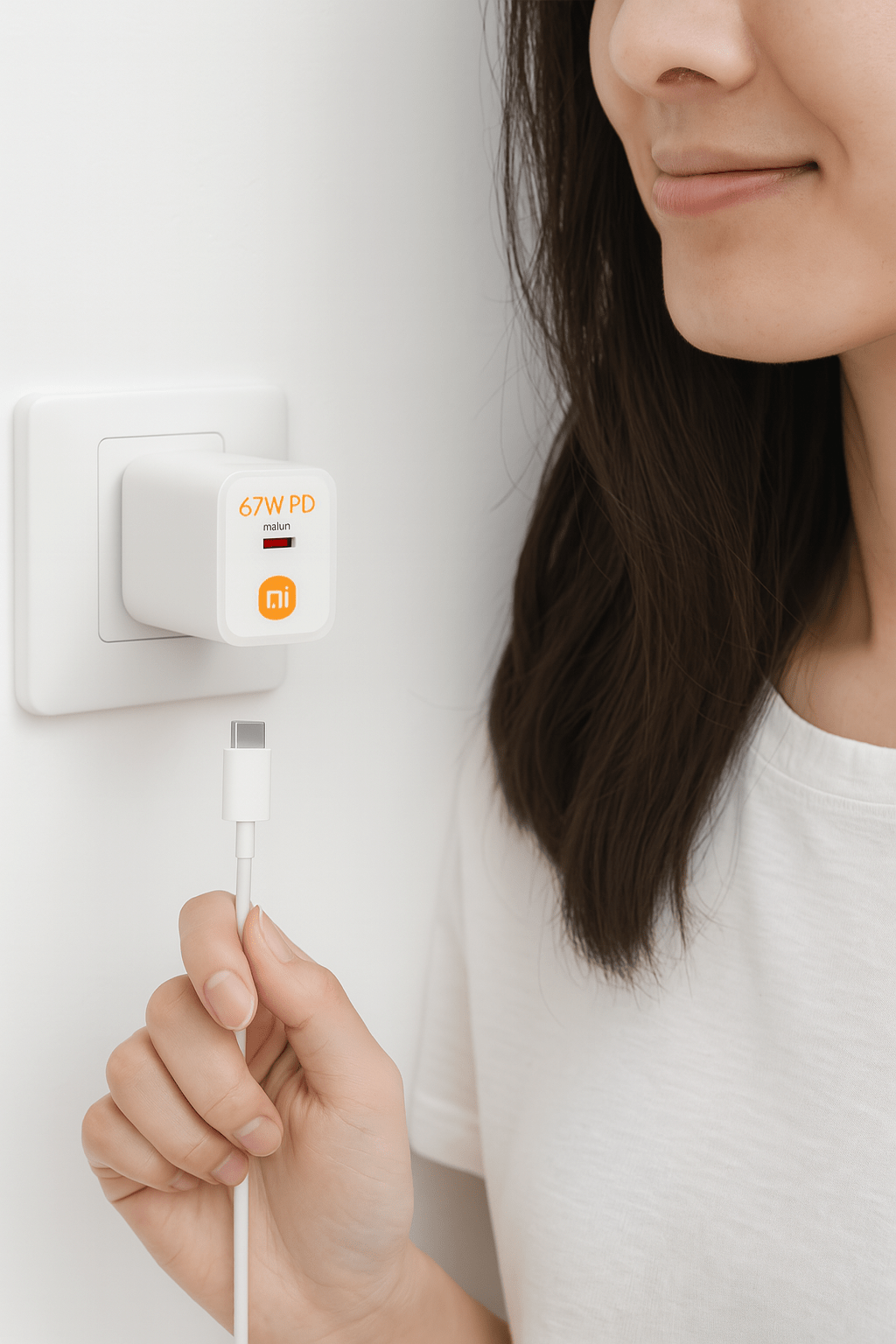 شاحن MI GaN سريع 67 واط بمنفذي USB-C وUSB-A مع كابل Type-C