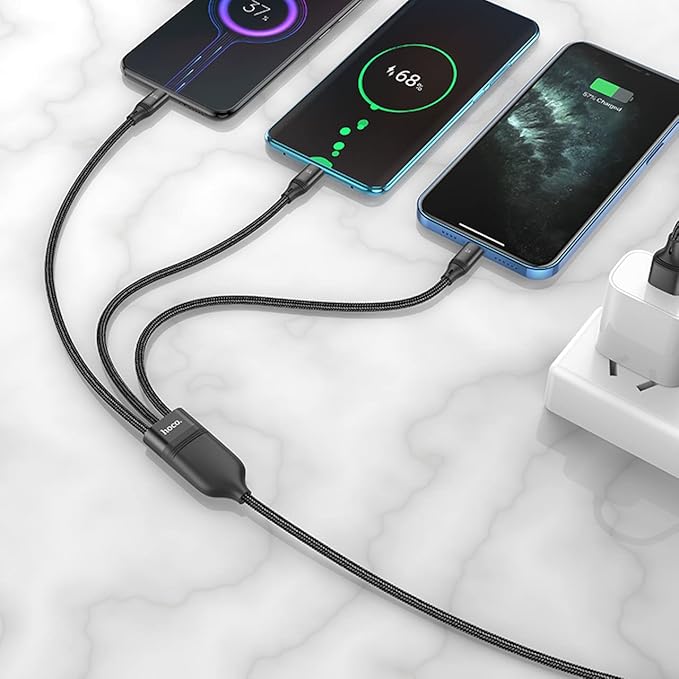 كابل Hoco U104 ثلاثي الشحن USB بطول 1.2 متر وقدرة 66 واط