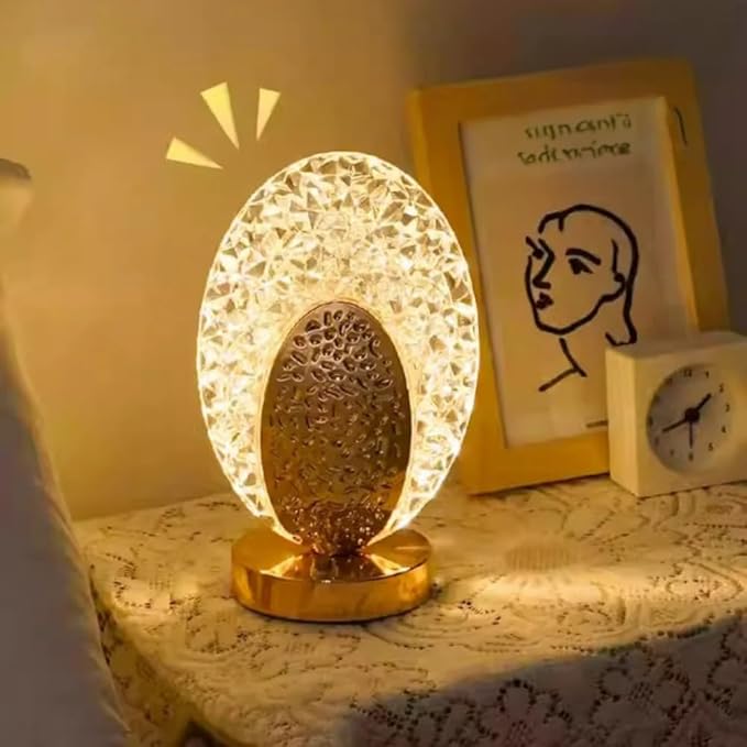 مصباح طاولة LED كريستالي بيضاوي بإضاءة قابلة للتعتيم